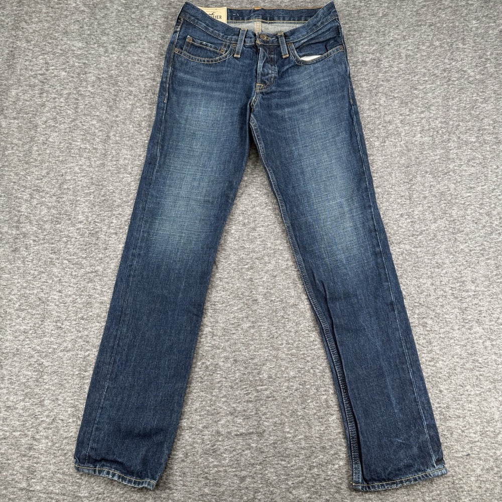 Hollister Mens Jeans Dark Wash Blue Cotton Denim Straight Leg Button Fly W29 L30